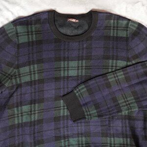 J McLaughlin Plaid Knit Crewneck Sweater Mens XL Cotton Modal Blue